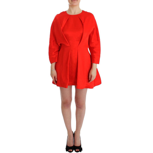 Red Mini Linen 3/4 Sleeve Sheath Dress - coffeewithmee2