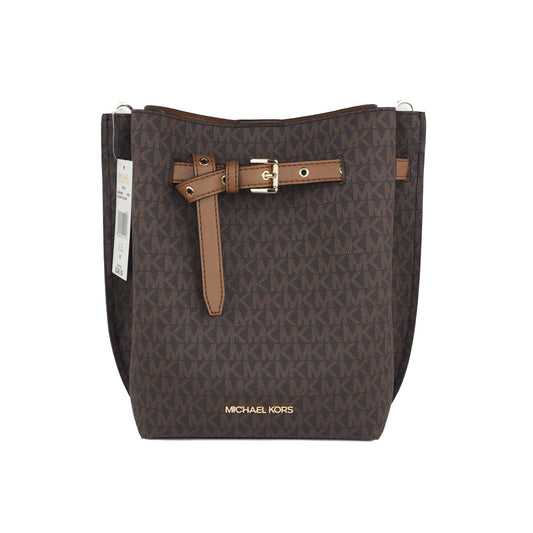 Emilia Small Signature PVC Bucket Bag Messenger Handbag (Brown Signature) - coffeewithmee2