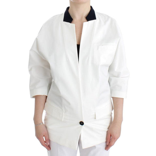 White Cotton Blend Oversized Blazer Jacket - coffeewithmee2