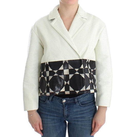 White Black Cropped Leather Jacket - coffeewithmee2