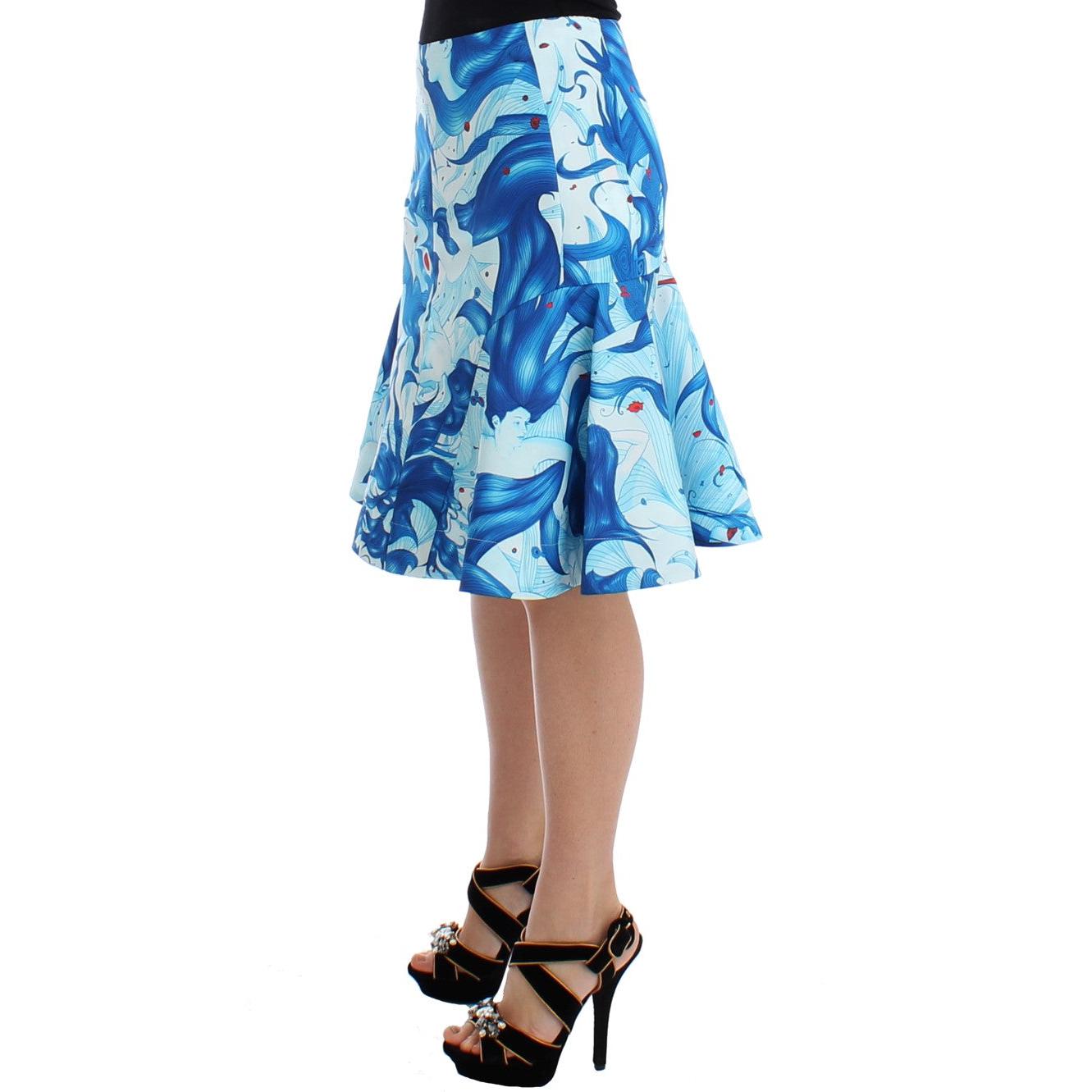 Blue Peplum Fresco-Print Straight Pencil Skirt - coffeewithmee2