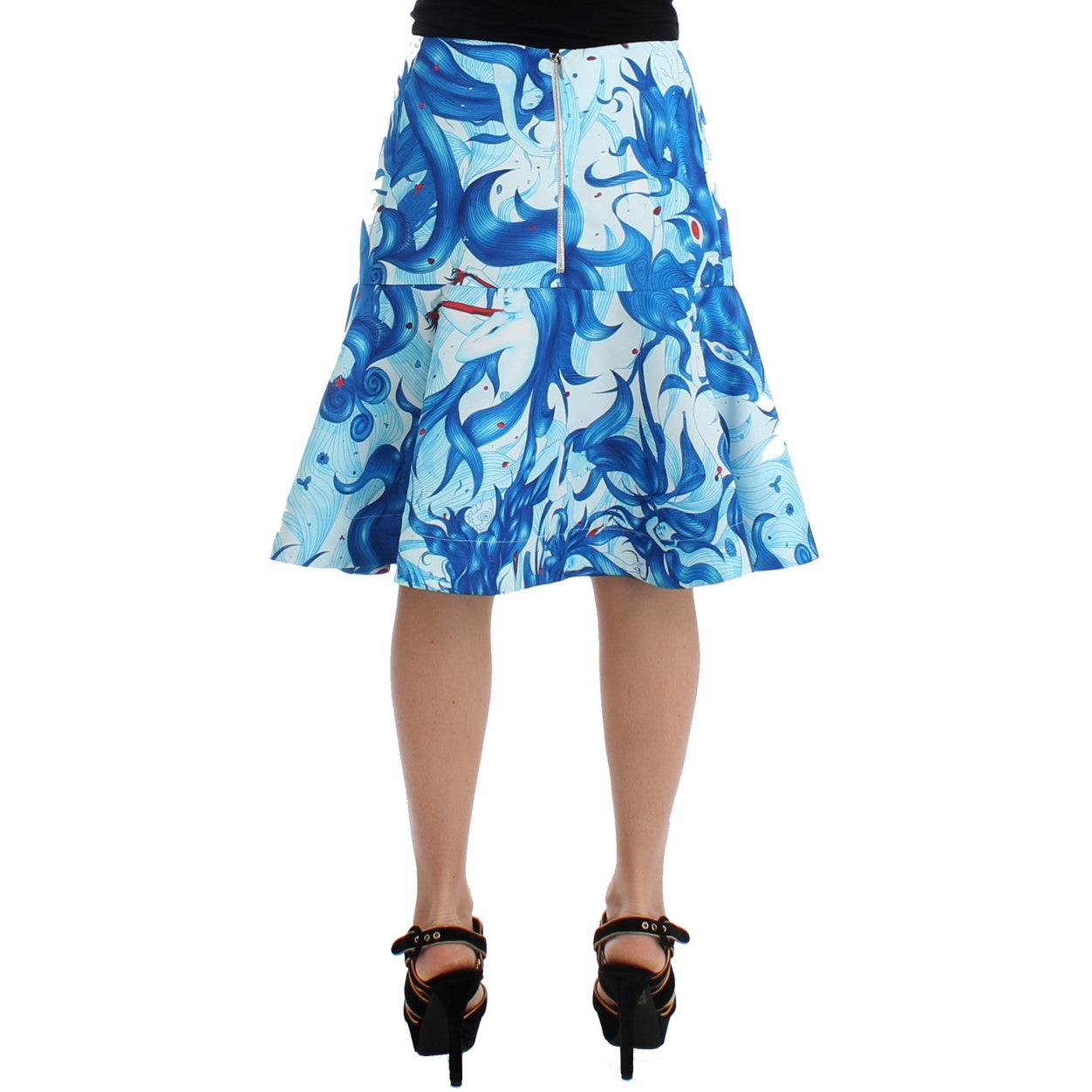 Blue Peplum Fresco-Print Straight Pencil Skirt - coffeewithmee2