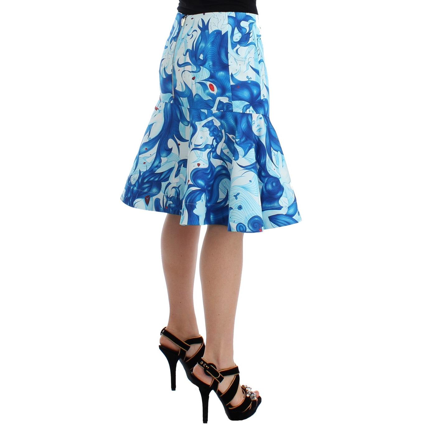 Blue Peplum Fresco-Print Straight Pencil Skirt - coffeewithmee2