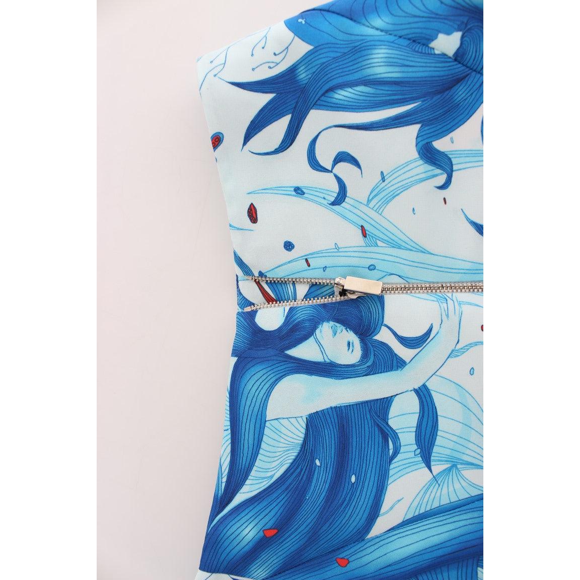 Blue Peplum Fresco-Print Straight Pencil Skirt - coffeewithmee2