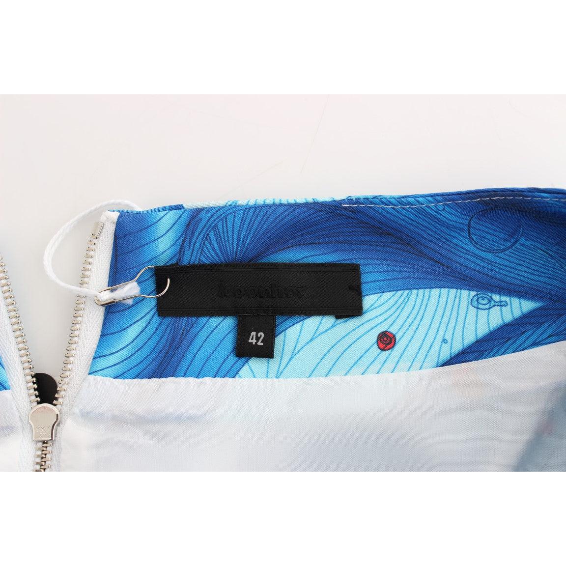 Blue Peplum Fresco-Print Straight Pencil Skirt - coffeewithmee2