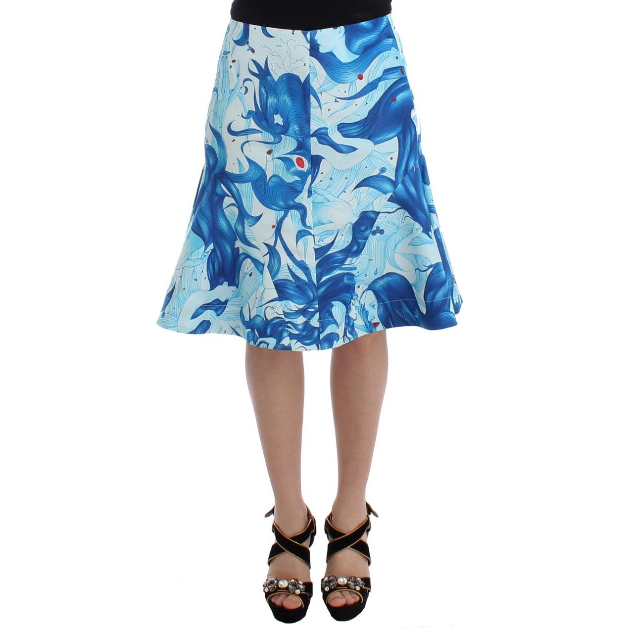 Blue Peplum Fresco-Print Straight Pencil Skirt - coffeewithmee2