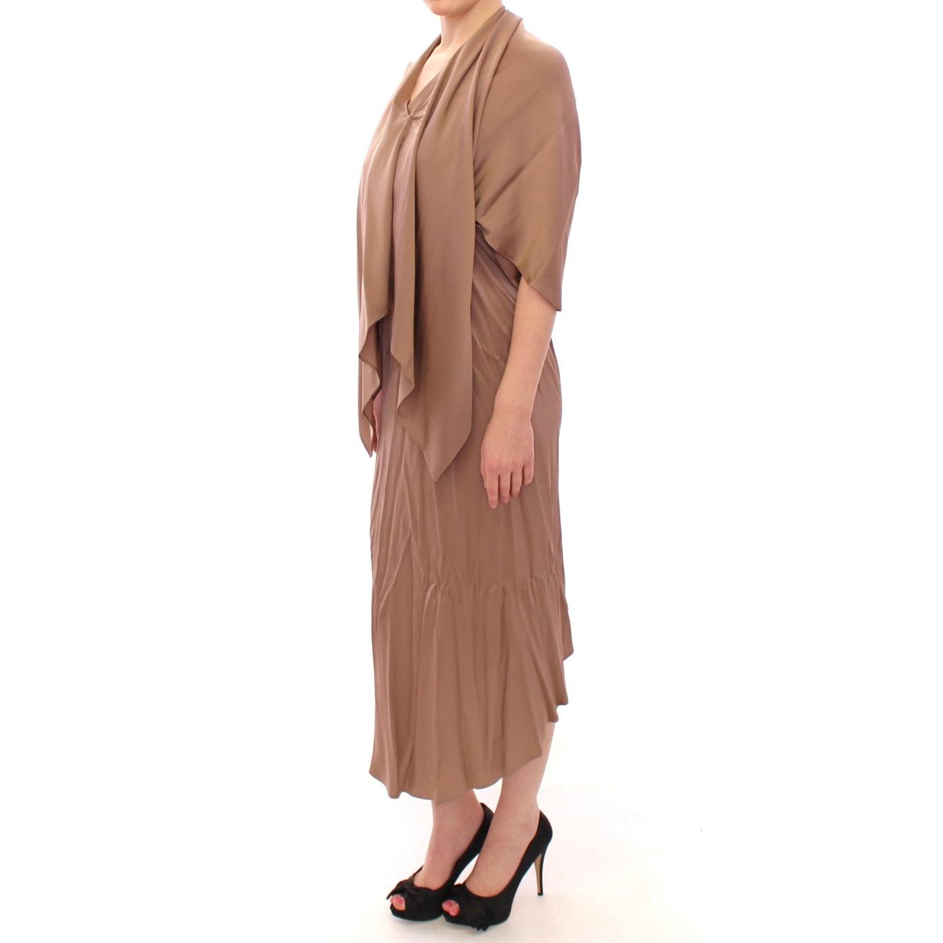 Brown Draped Silk Sheath Shift Coctail Dress - coffeewithmee2