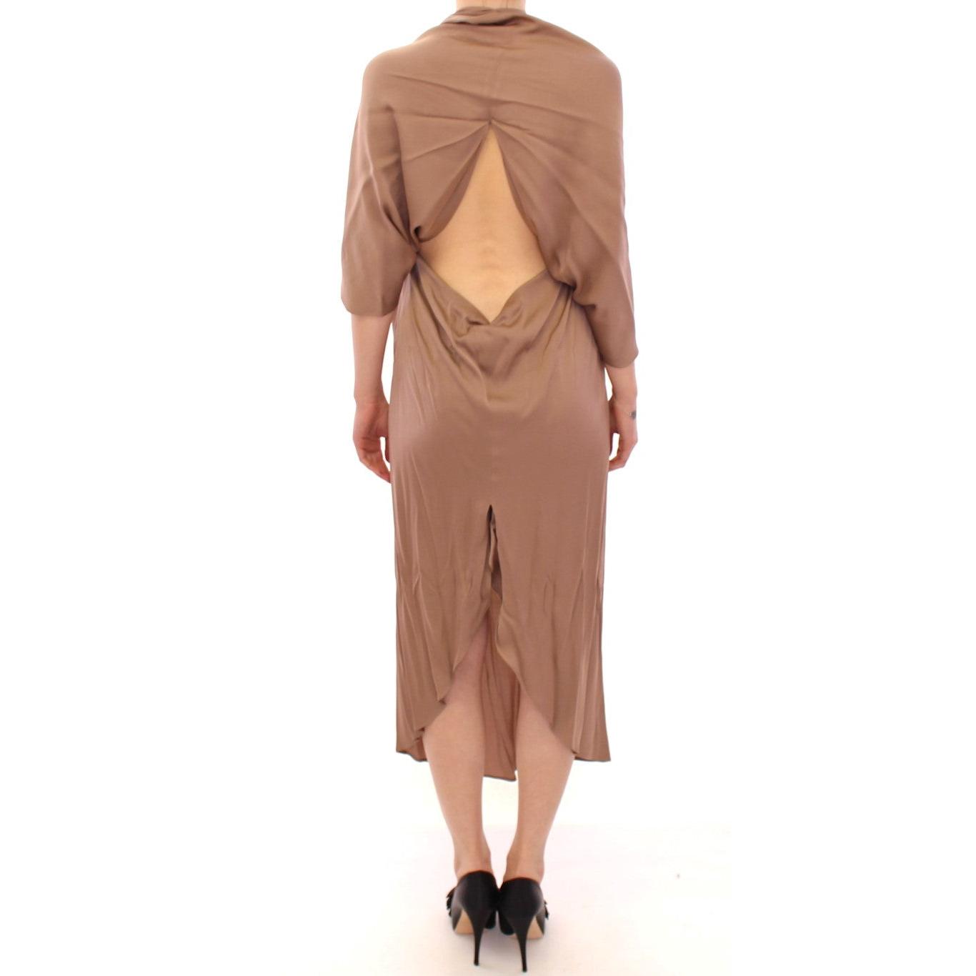 Brown Draped Silk Sheath Shift Coctail Dress - coffeewithmee2