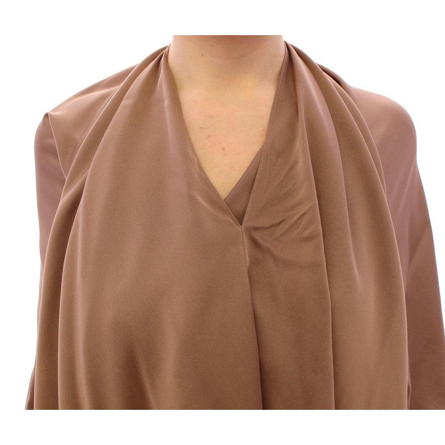 Brown Draped Silk Sheath Shift Coctail Dress - coffeewithmee2