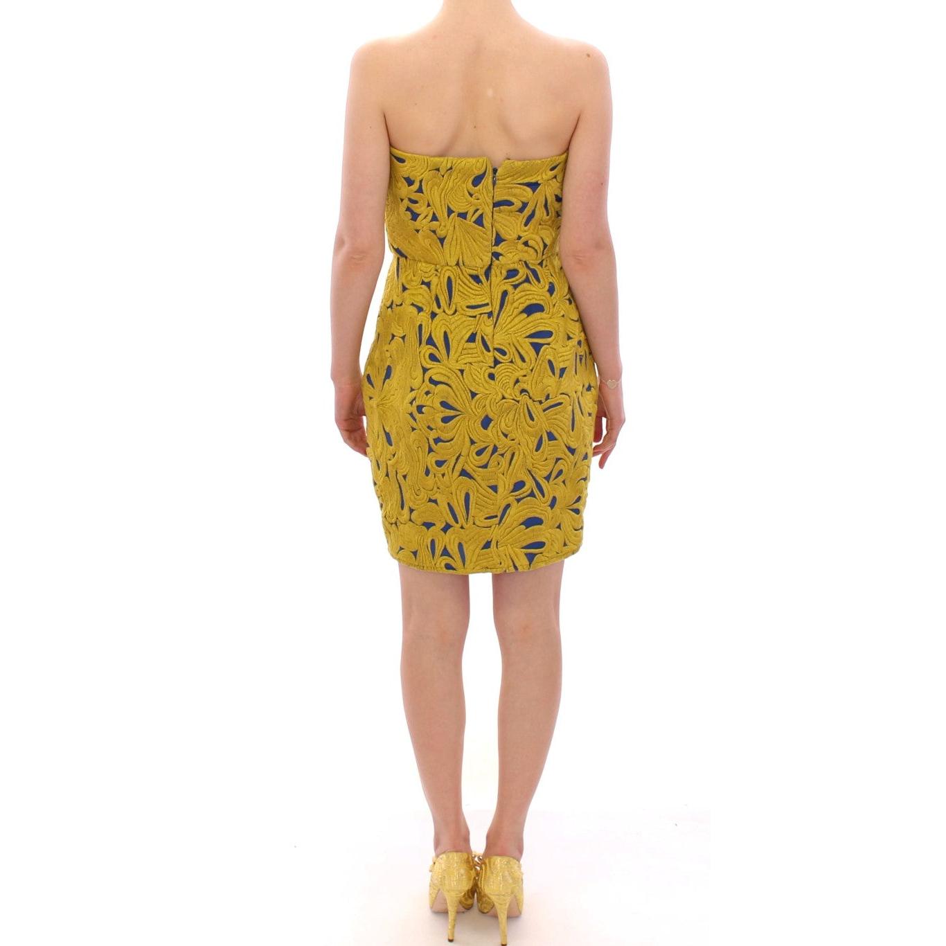 Blue Yellow Strapless Bubble Mini Shift Dress - coffeewithmee2