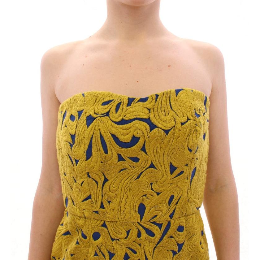 Blue Yellow Strapless Bubble Mini Shift Dress - coffeewithmee2