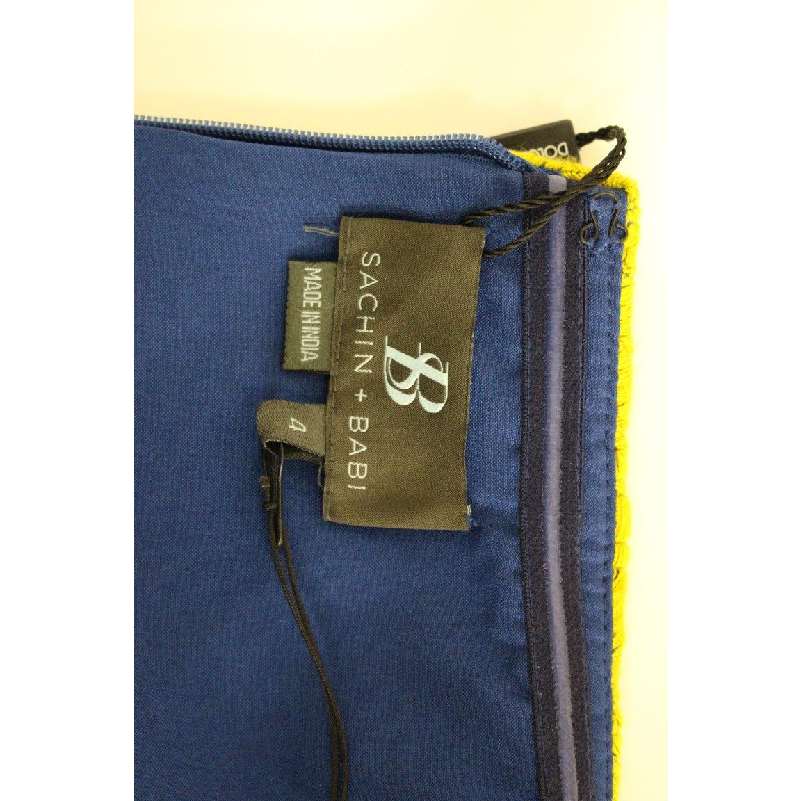 Blue Yellow Strapless Bubble Mini Shift Dress - coffeewithmee2