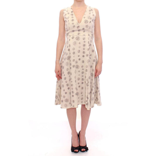 White Printed Shift V-neck Sheath Dress - coffeewithmee2
