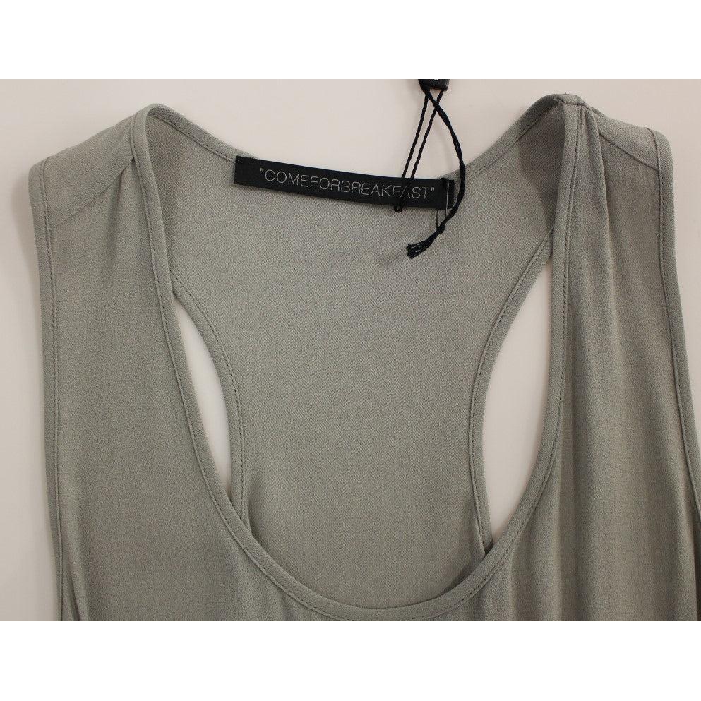 Gray Viscose Tank Top Shirt Blouse - coffeewithmee2