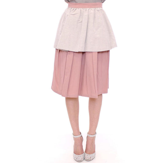 Pink Gray Knee-Length Pleated Skirt - coffeewithmee2