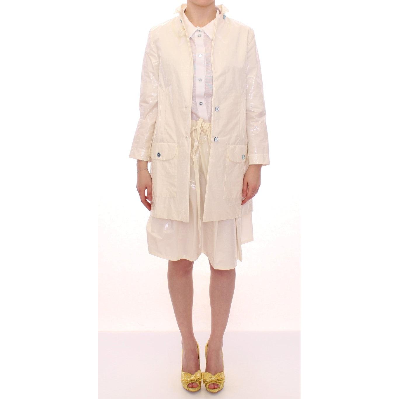 White Viscose Button Front Jacket Coat Trench - coffeewithmee2