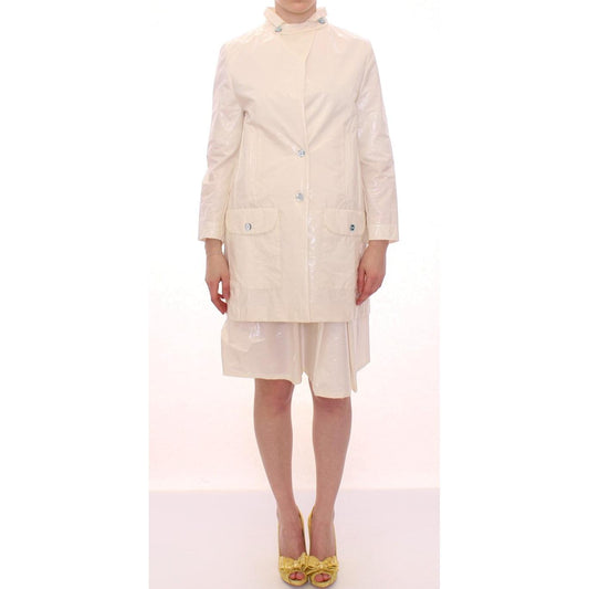 White Viscose Button Front Jacket Coat Trench - coffeewithmee2