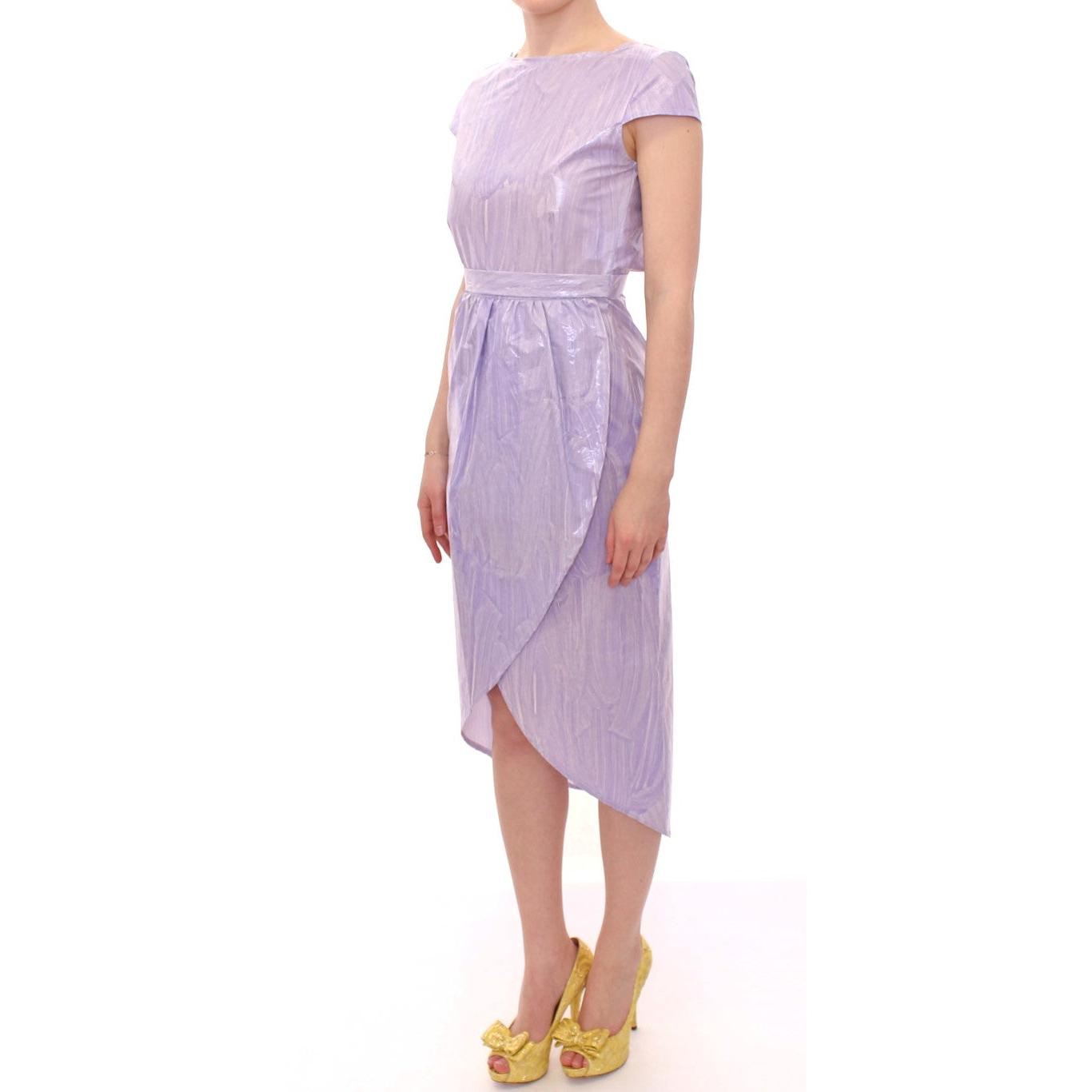 Purple Cap Sleeve Below Knee Sheath Dress - coffeewithmee2