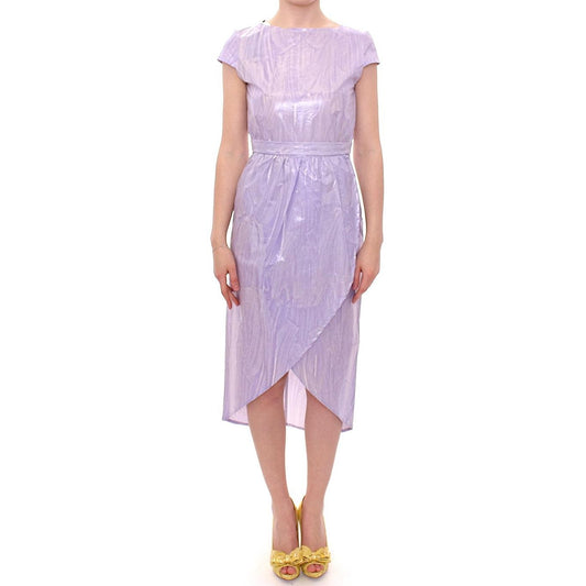 Purple Cap Sleeve Below Knee Sheath Dress - coffeewithmee2