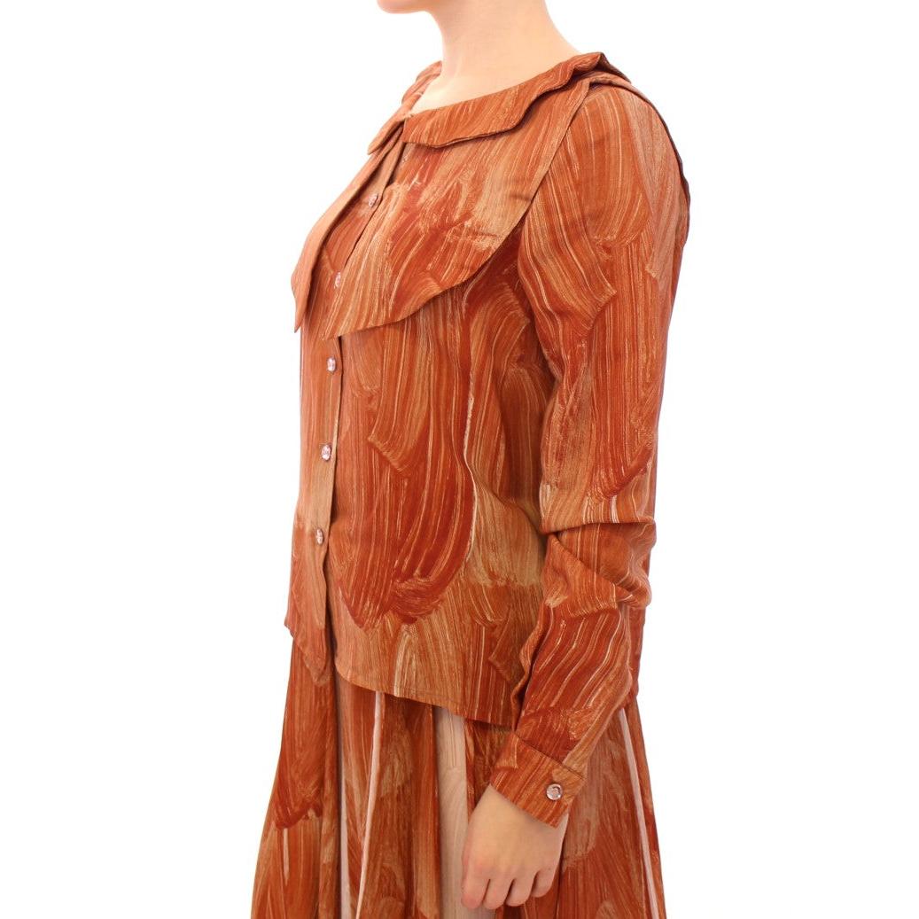 Orange Long Sleeve Button Front Blouse Shirt - coffeewithmee2