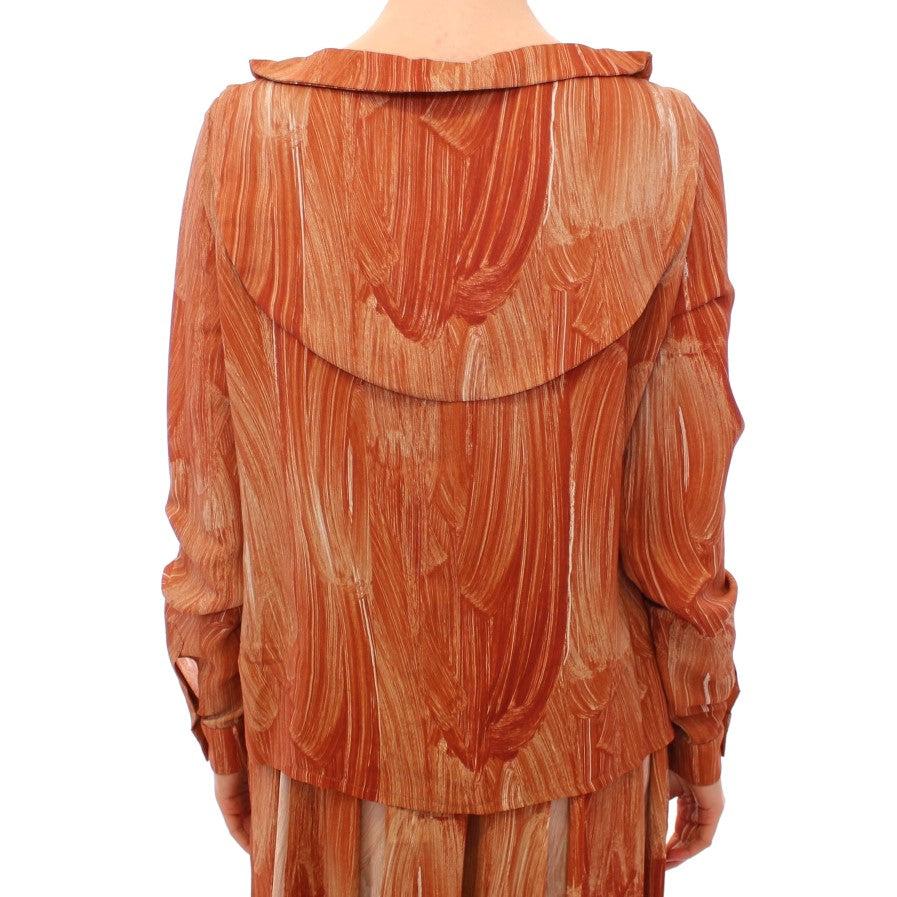 Orange Long Sleeve Button Front Blouse Shirt - coffeewithmee2