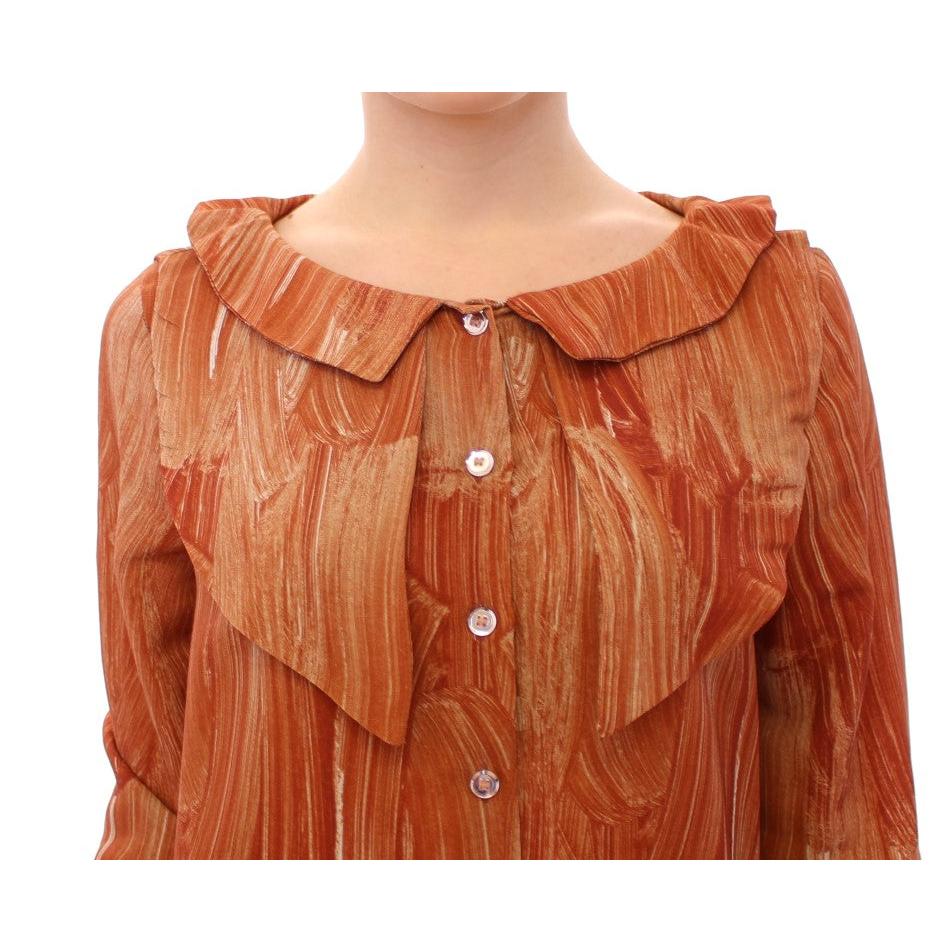 Orange Long Sleeve Button Front Blouse Shirt - coffeewithmee2