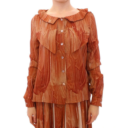 Orange Long Sleeve Button Front Blouse Shirt - coffeewithmee2