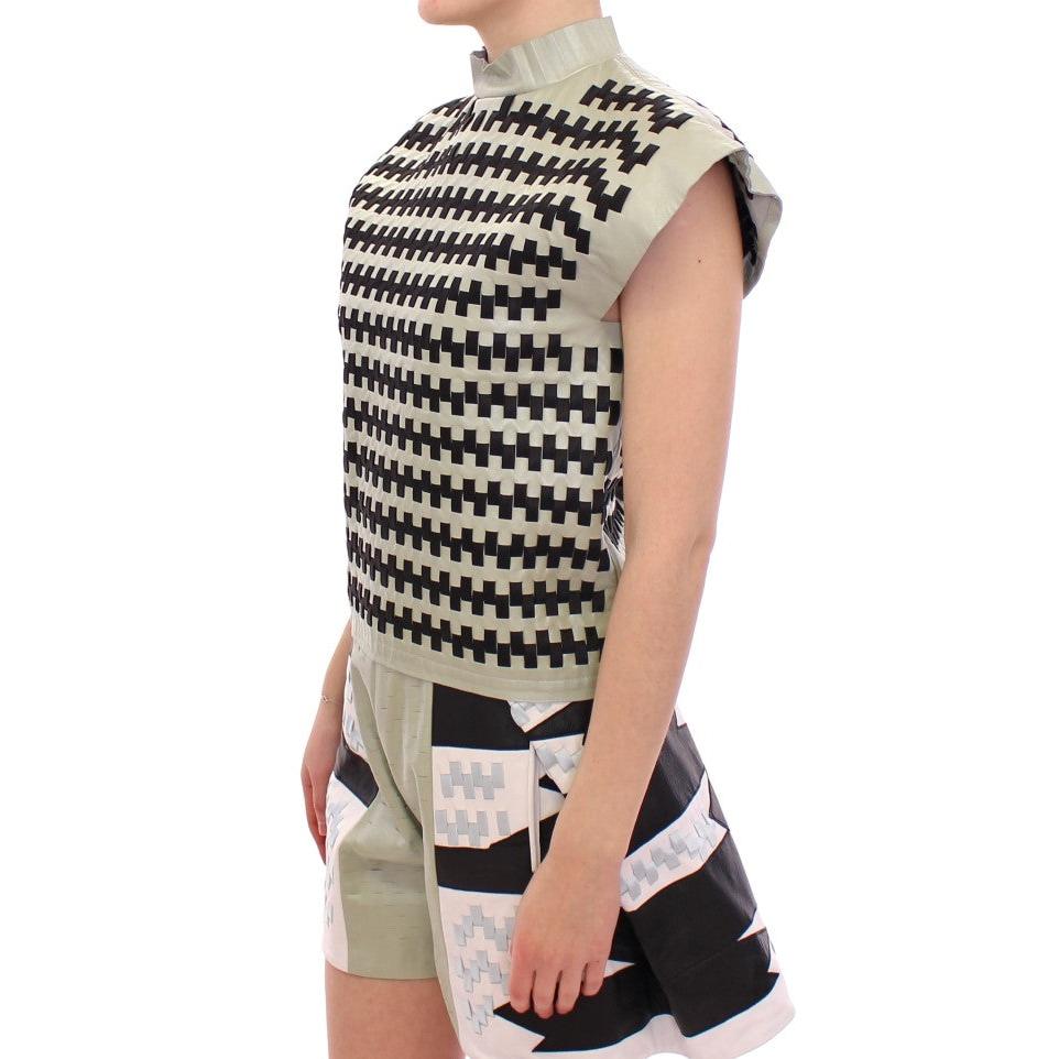 Green Black Nappa Leather Top Zipper Vest - coffeewithmee2