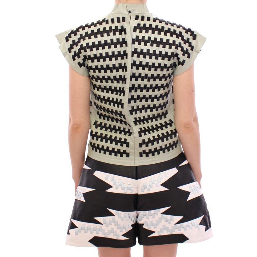 Green Black Nappa Leather Top Zipper Vest - coffeewithmee2