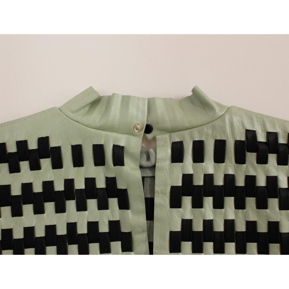 Green Black Nappa Leather Top Zipper Vest - coffeewithmee2