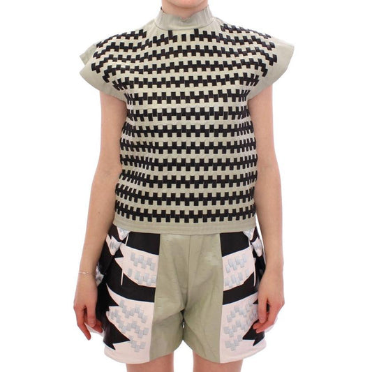 Green Black Nappa Leather Top Zipper Vest - coffeewithmee2