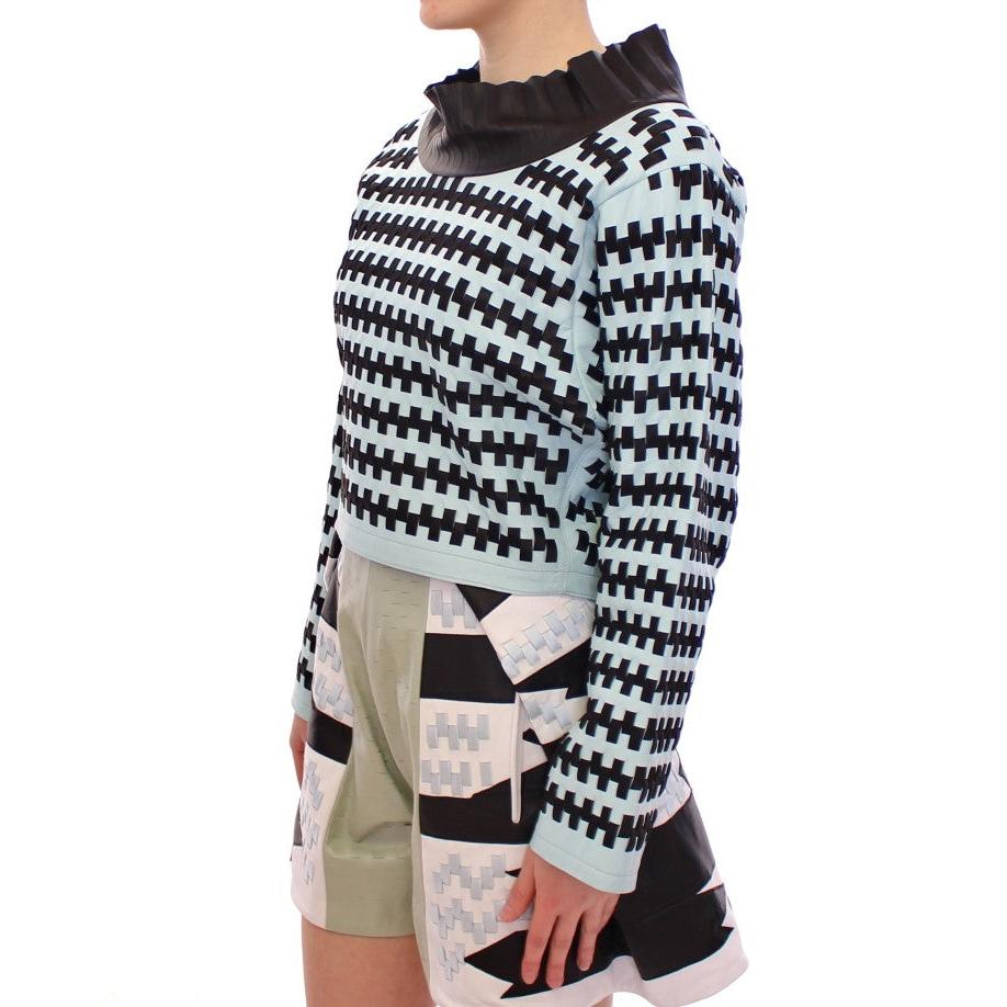 Blue Black Nappa Leather Top Sweater - coffeewithmee2