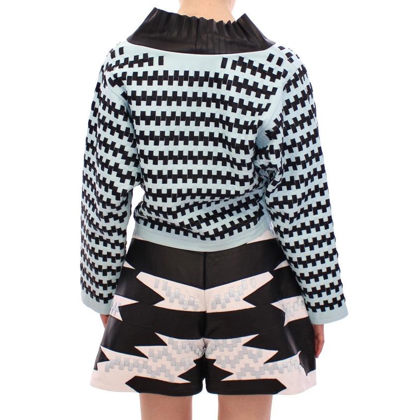 Blue Black Nappa Leather Top Sweater - coffeewithmee2