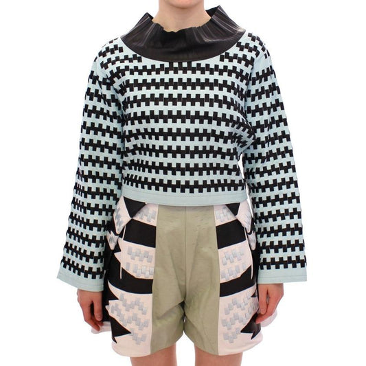 Blue Black Nappa Leather Top Sweater - coffeewithmee2