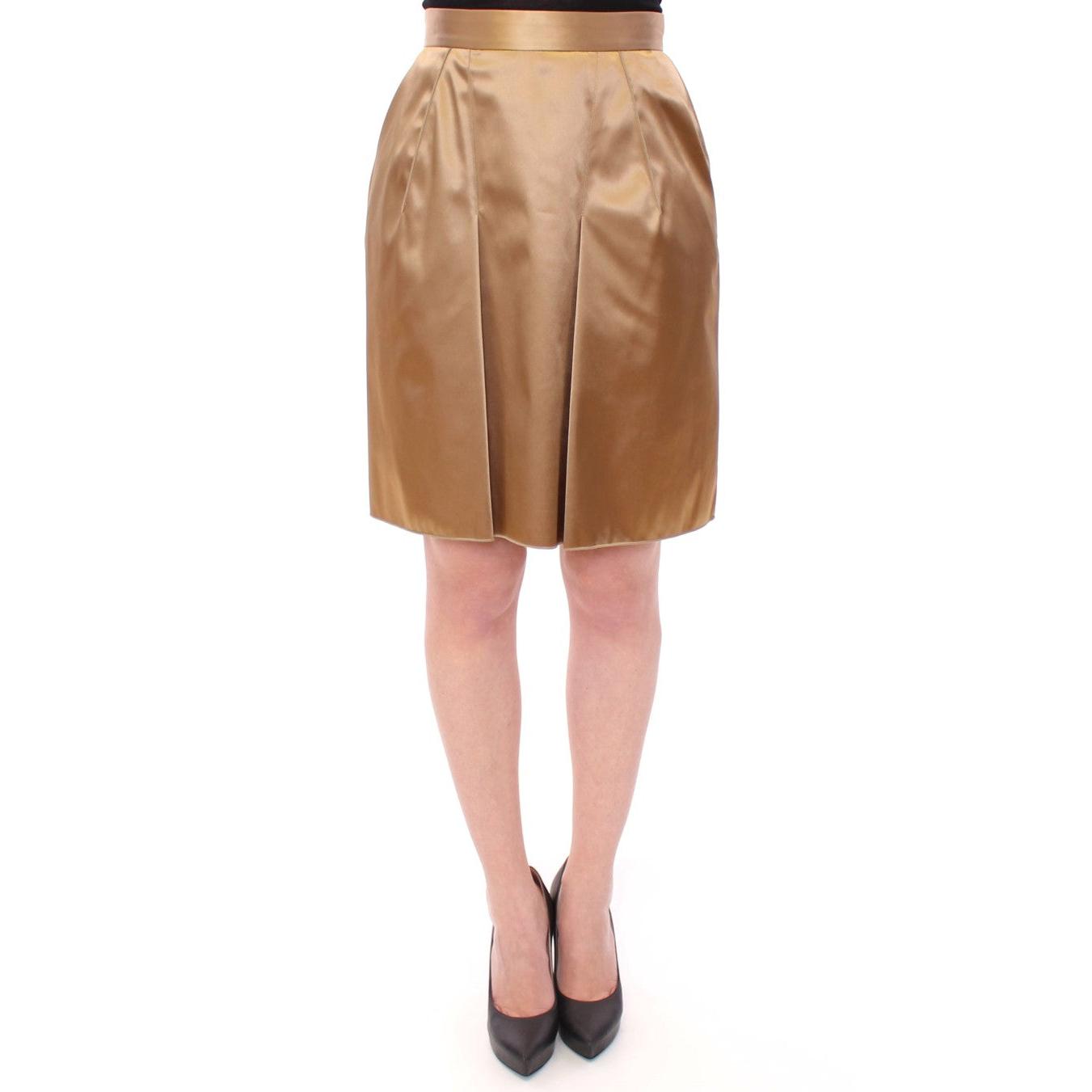 Gold Stretch Above Knee Zipper Skirt - coffeewithmee2