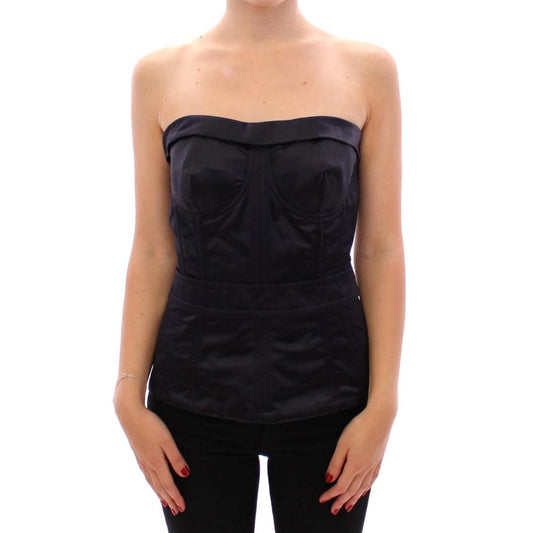 Blue 100% Silk Strapless Corset Top - coffeewithmee2