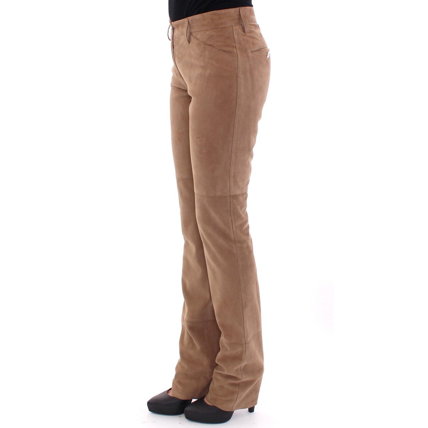 Brown Goatskin Suede Slim Fit Pants - coffeewithmee2