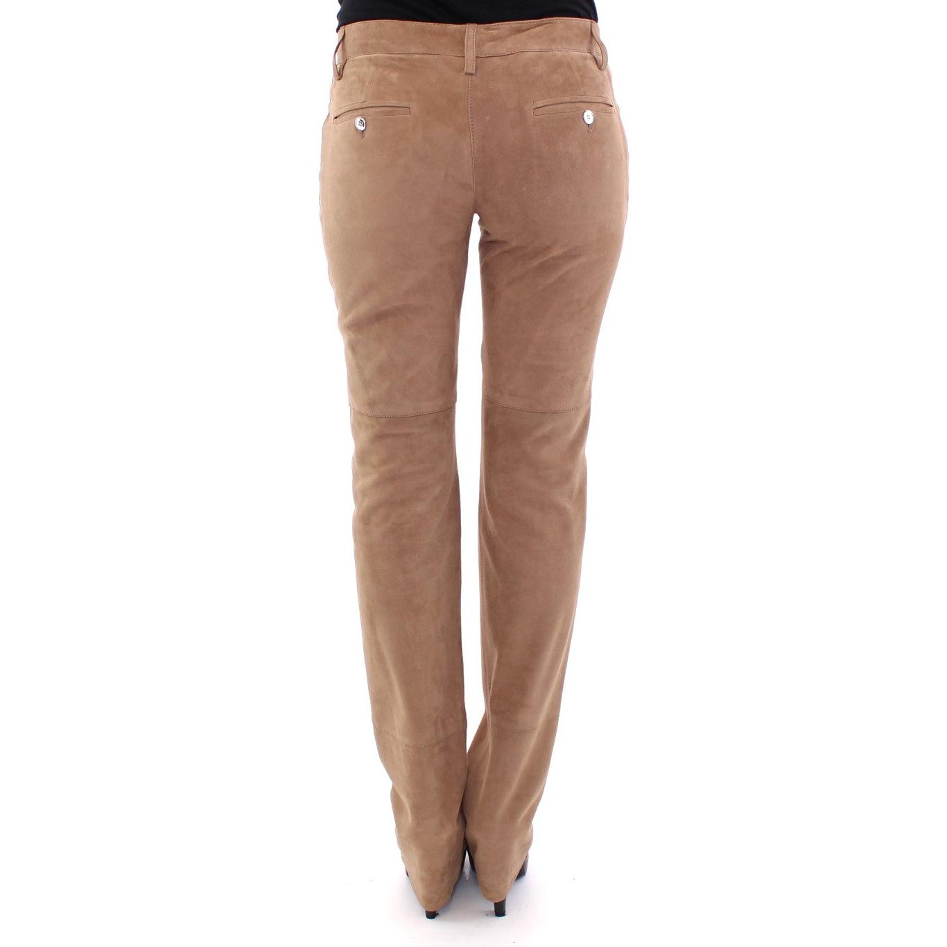 Brown Goatskin Suede Slim Fit Pants - coffeewithmee2