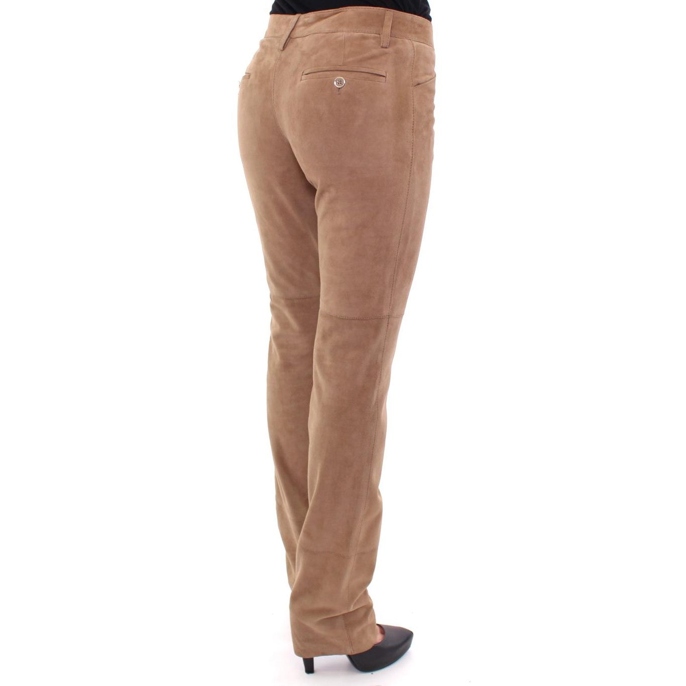 Brown Goatskin Suede Slim Fit Pants - coffeewithmee2