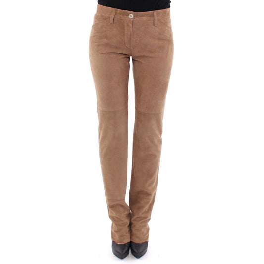 Brown Goatskin Suede Slim Fit Pants - coffeewithmee2