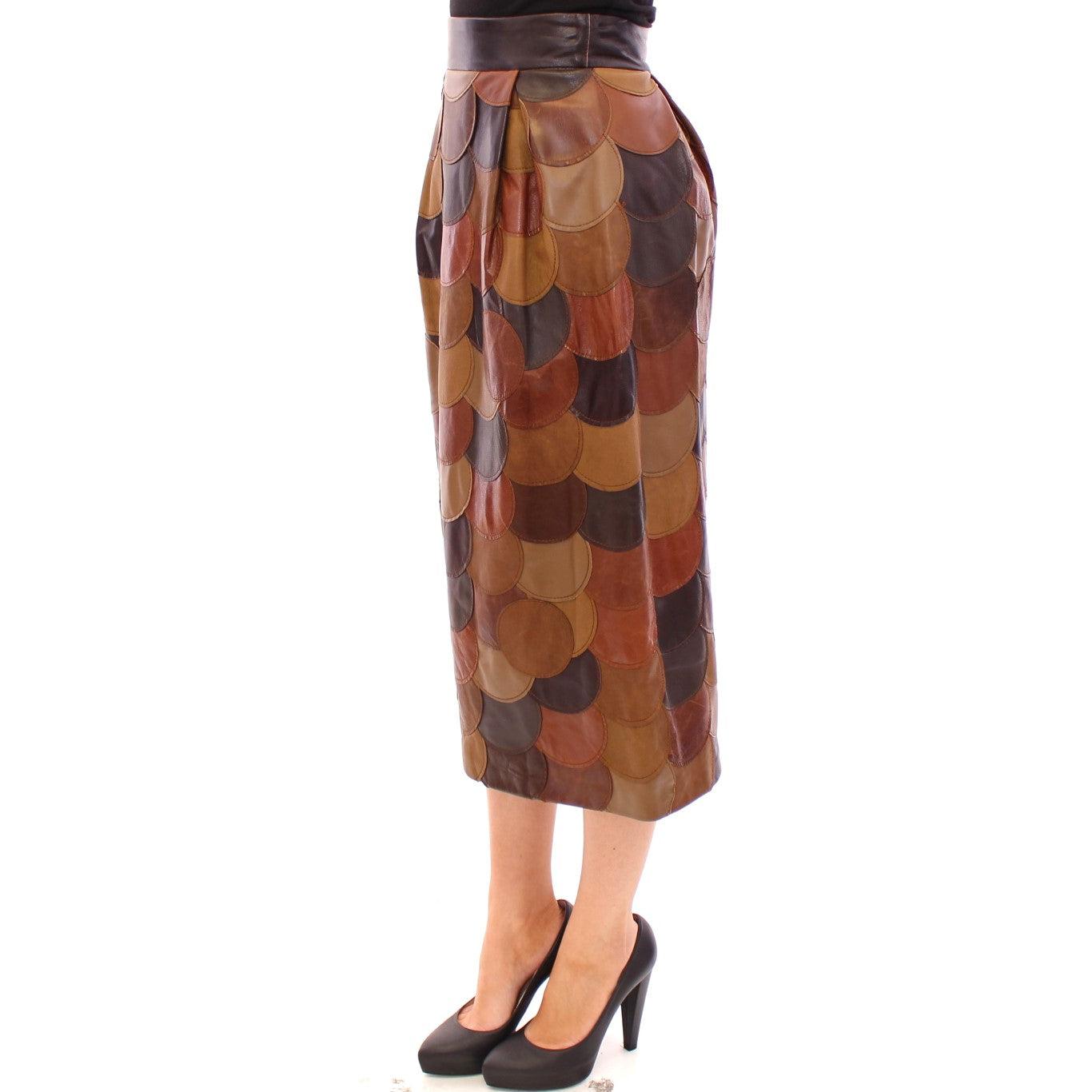 Brown Patchwork Leather Straight Skirt - coffeewithmee2