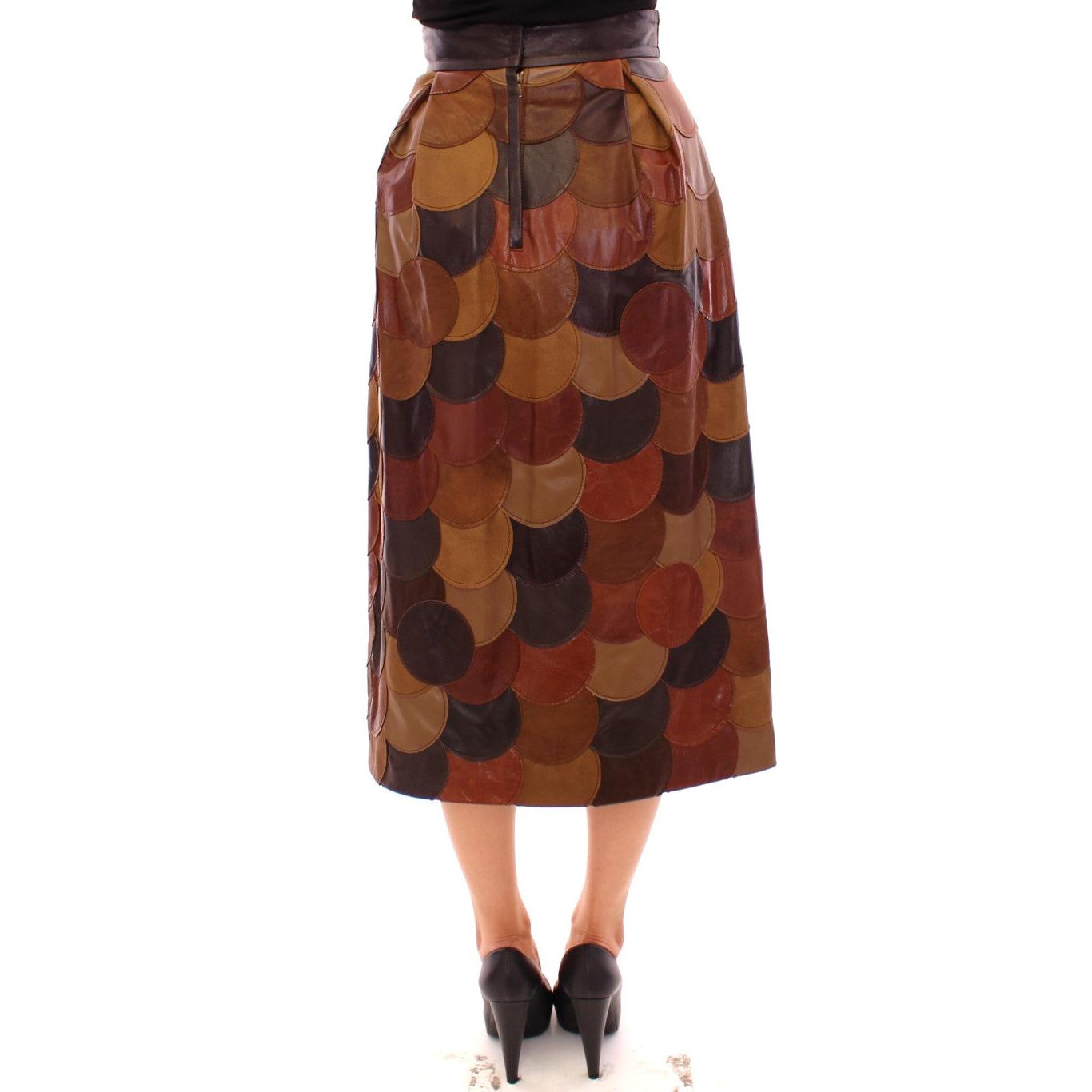 Brown Patchwork Leather Straight Skirt - coffeewithmee2
