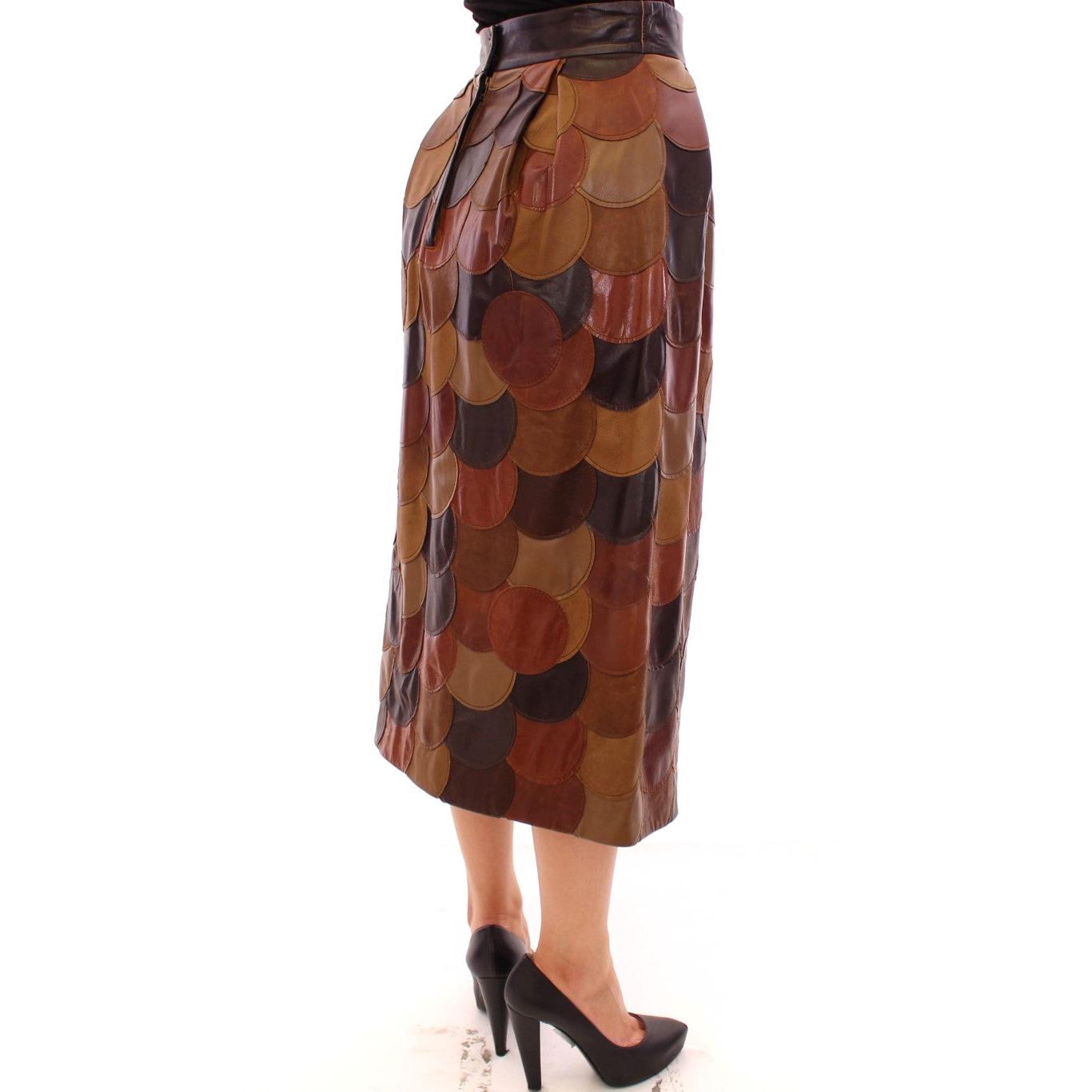 Brown Patchwork Leather Straight Skirt - coffeewithmee2
