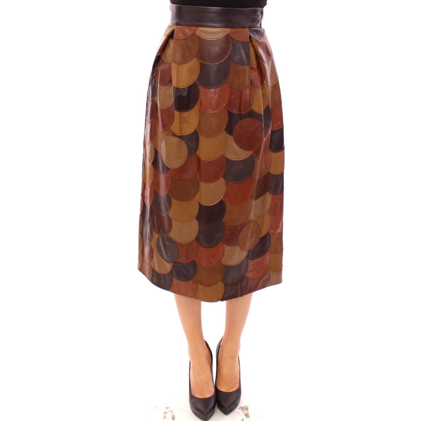 Brown Patchwork Leather Straight Skirt - coffeewithmee2