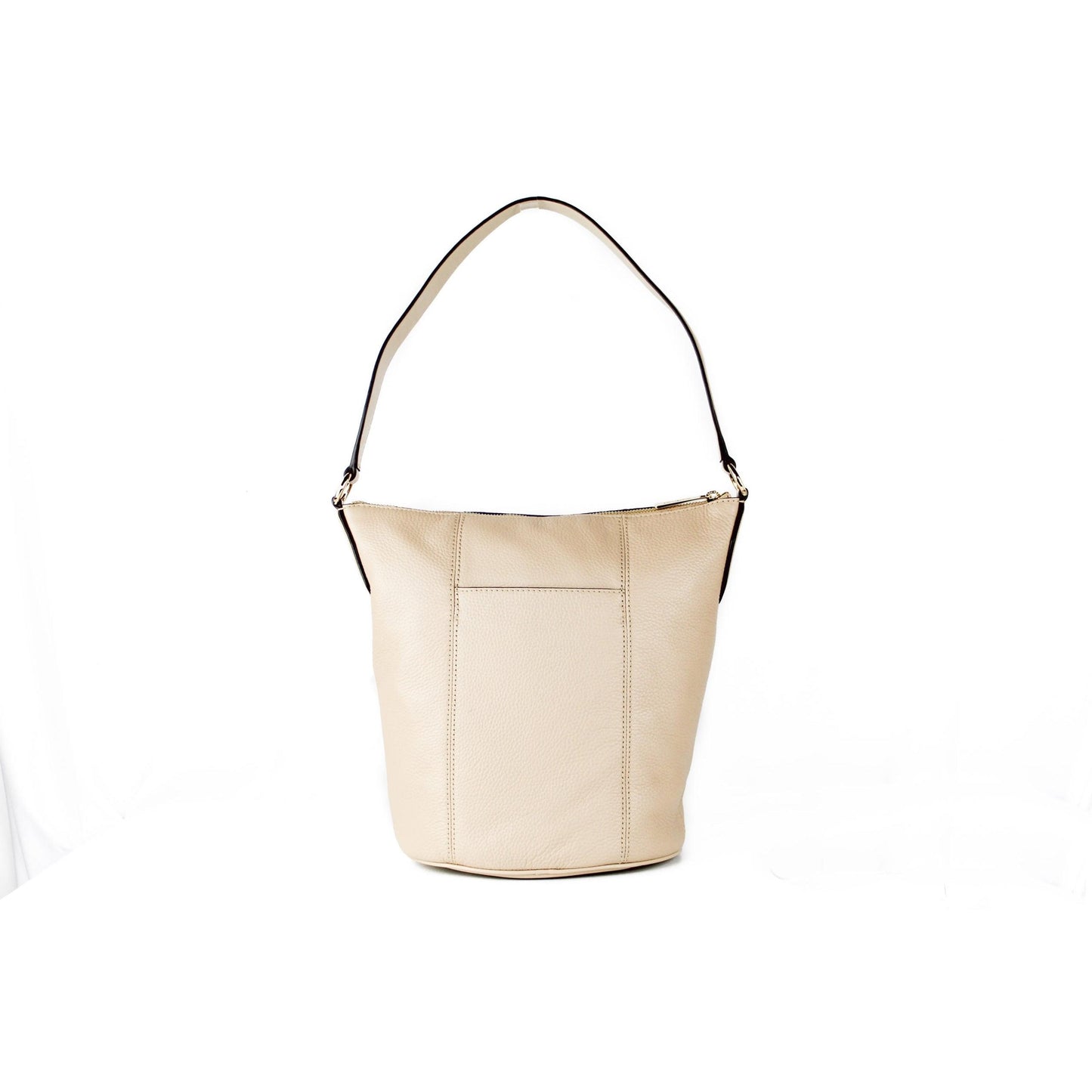 Brooke Medium Pebbled Leather Bucket Messenger Crossbody Handbag (Bisque) - coffeewithmee2