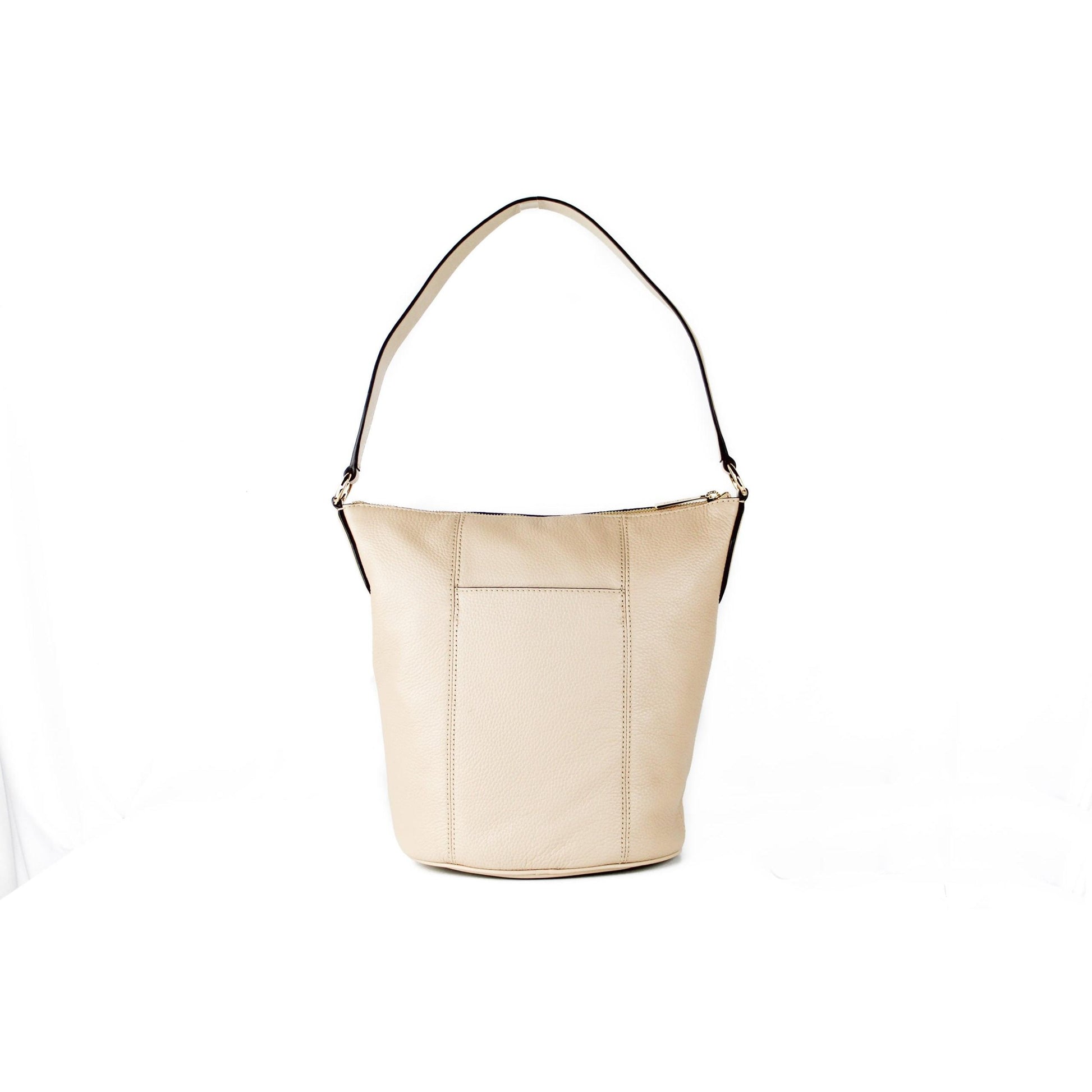 Brooke Medium Pebbled Leather Bucket Messenger Crossbody Handbag (Bisque) - coffeewithmee2