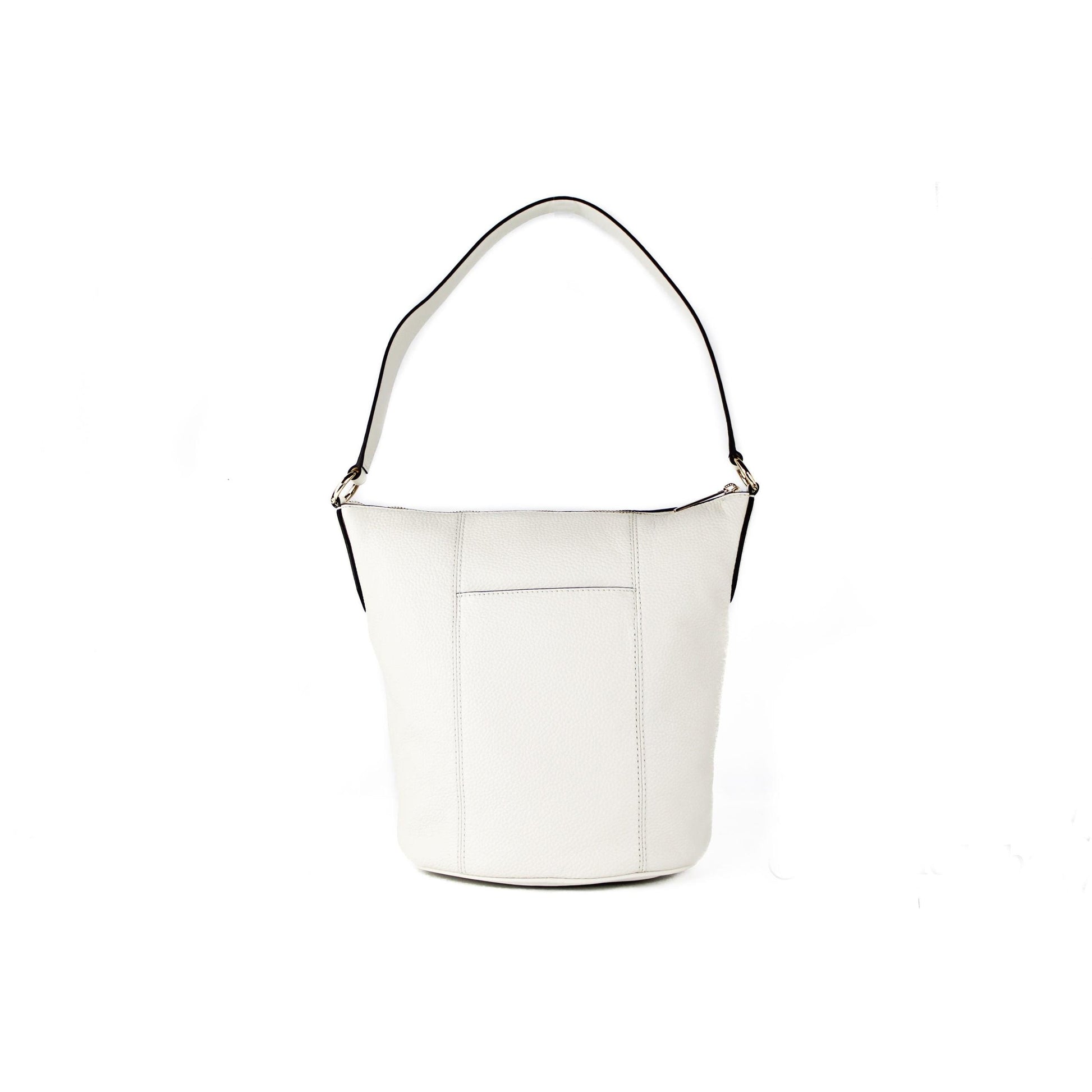 Brooke Medium Pebbled Leather Bucket Messenger Crossbody Handbag (Light Cream) - coffeewithmee2