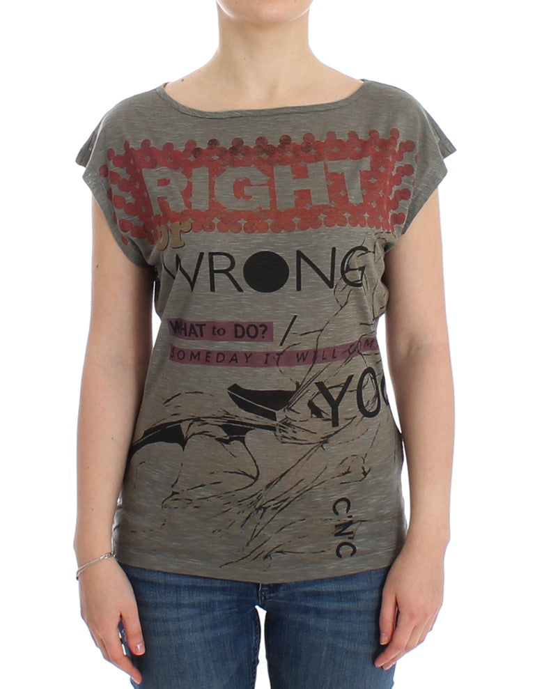 Gray print capsleeve t-shirt - coffeewithmee2