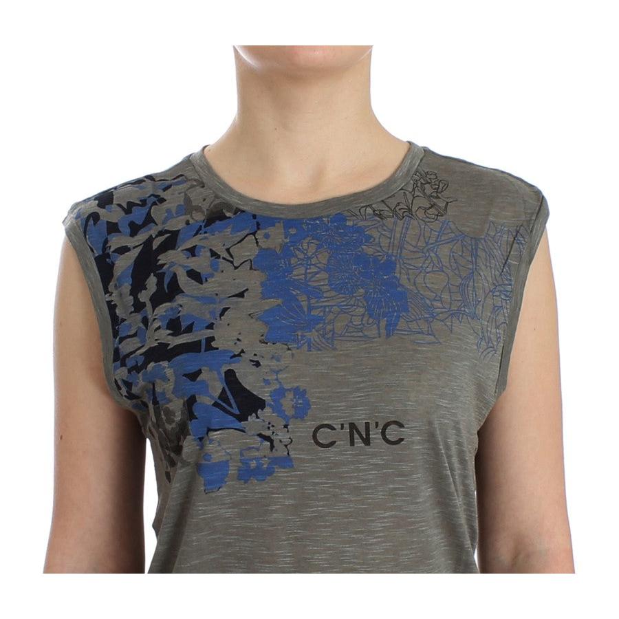 Gray print sleeveless t-shirt - coffeewithmee2