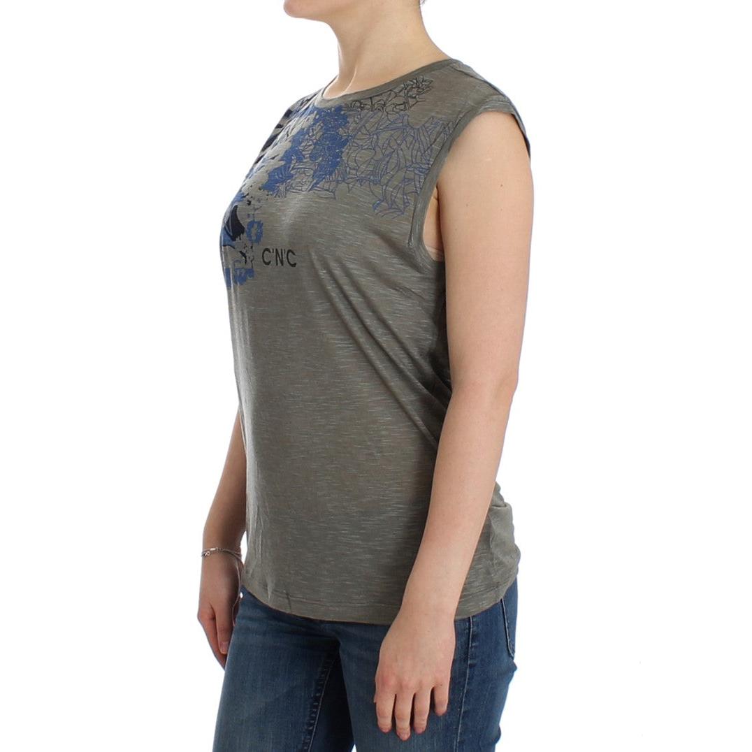 Gray print sleeveless t-shirt - coffeewithmee2